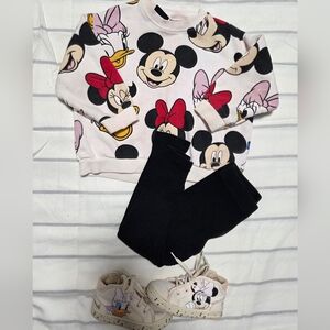 BUNDLE Disney Kids Black Leggings, Sweater and Shoes